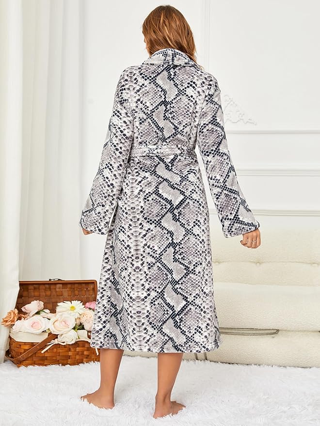 RONGTAI Womens Bathrobe Ladies Fleece Plush Warm Long Robes Fleece Nightgown Sleepwear