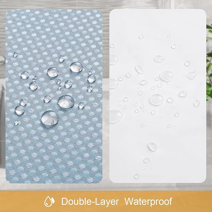 Craidlela 3 in 1 Extra Long Blue Shower Curtain Set-72 W x 84 H, Fog Blue Waffle and PEVA Liner Set with 12 Stainless Steel Hooks, Waterproof Fabric for Bathroom