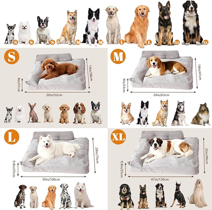 Large Dog Bed, Orthopedic Dog Couch & Pillow with Sides, Extra Thick Soft Fluffy & Comfortable Mat, Durable Warm Dog Crate Pad with Non-Slip Bottom (Grey, 39" L x 29" W x 9.8" Th)