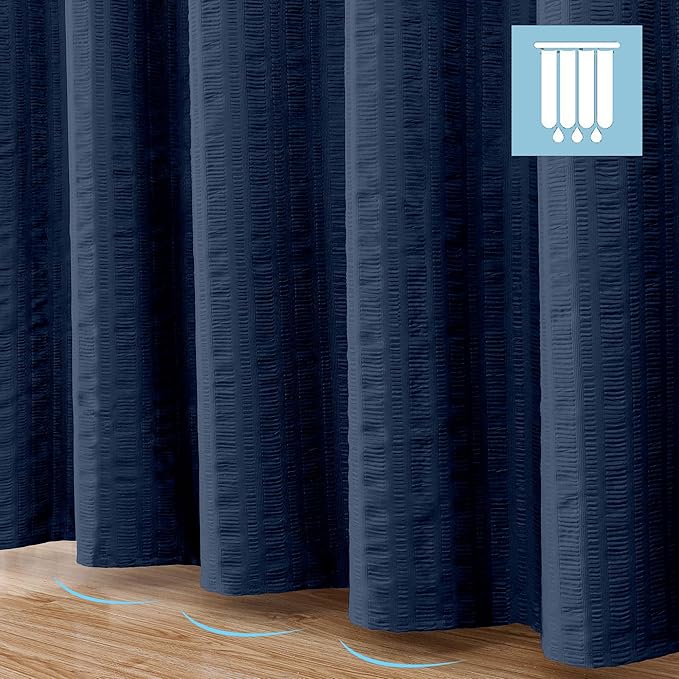 Aiyufeng Moga Extra Long Navy Blue Shower Curtain 96 Inch Long, Embossed Texture Fabric Bathroom Shower Curtain, Large Hotel Bath Curtain with 12 Holes, 72Wx96H, Dark Blue