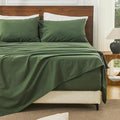 Bedlifes 100% French Linen Sheets California King Size 18-24" Extra Deep Pocket 4-Piece Set Breathable & Moisture-Wicking,Soft & Durable Sheets for Thick Mattresses(Forest Green)