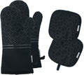 4Pcs Oven Mitts and Pot Holders Set, 572F Heat Resistant Oven Glove, Soft Cotton Lining with Non-Slip Surface for Kitchen Baking BBQ (Black)
