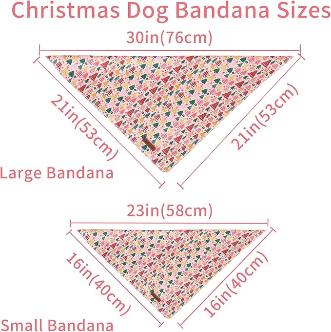 UP URARA PUP Christmas Dog Bandana–Pink Christmas Tree Triangle Scarf for Small Medium Large Dogs, Soft Cotton Pet Bib for Winter & New Year, Adjustable Dog Kerchief