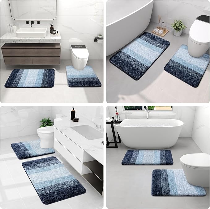 Arotive Microfiber Bathroom Rugs, Shaggy Soft and Absorbent Bath Rug, Non-Slip, Thick Plush Machine Washable Dry Bath Mats for Bathroom, Tub and Shower, 24x16, Dark Blue, Rectangular