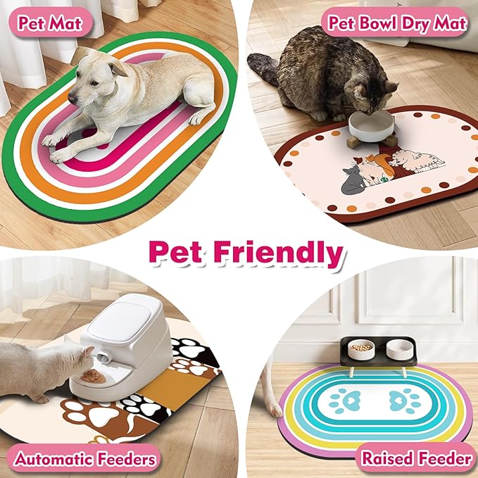 METEOROCK Large Pet Feeding Mat – 28''x17'' Absorbent Dog Mat for Food and Water, Easy Clean Cat Dog Water Bowl Mat, Non-Slip Pet Water Mat Protect Floor, Fit with Automatic Feeders and Double-Bowl