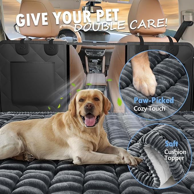 ROUWINNE Backseat Dog Bed Non-Slip, Dog Bed for Car Back Seat Soft and Comfortable, Back Seat Pet Bed Mat for Travel, Pet Car Blanket for Backseat Extender and Seat Covers Grey (51”X 23.5”)