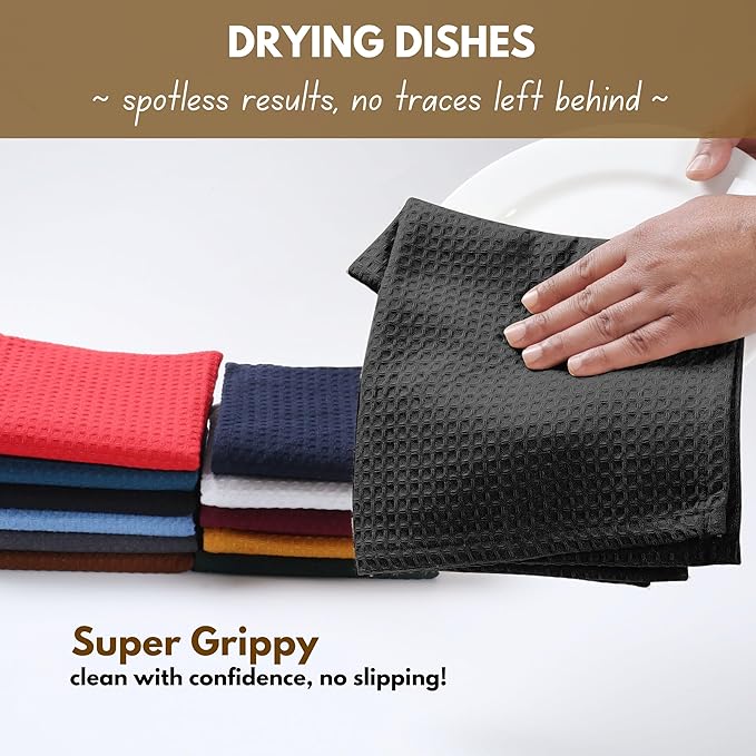 Native Fab Cotton Kitchen Towel & Dishcloths Set - 8 Pieces, Ultra Absorbent, Washable, Quick Drying, Durable Towels for Cooking, Cleaning, Baking - Ideal for Home, Restaurants, Cafes - Black