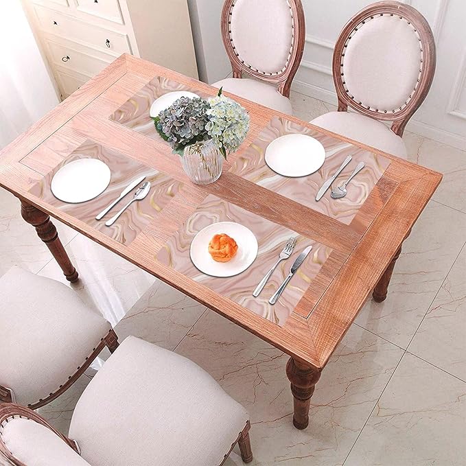 Pink Golden Marble Placemats Set of 4 Linen 12"x18" Rose Pink Modern Decorative Place Mats Washable Kitchen Table Mats for Dining Outdoor Farmhouse Home Decor Holiday Party Dining Mat