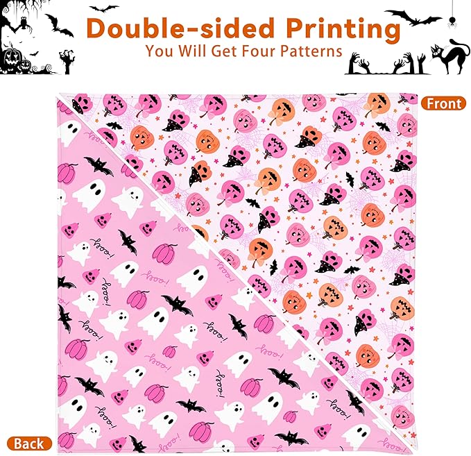 Halloween Dog Bandanas Reversible 2 Pack, Pink Pumpkin Ghost Bat Cute Halloween Pet Bandanas for Dogs Adjustable Triangle Holiday Scarves for Medium Large Extra Large Boy Girl Dogs