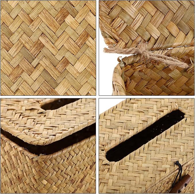Sumnacon Tissue Box Cover Rectangle Tissue Box Seagrass Tissue Box Holder Woven Tissue Holder Decorative Tissue Cover for Bathroom Tissue Box Cover Rectangular for Home Office Table Yellow