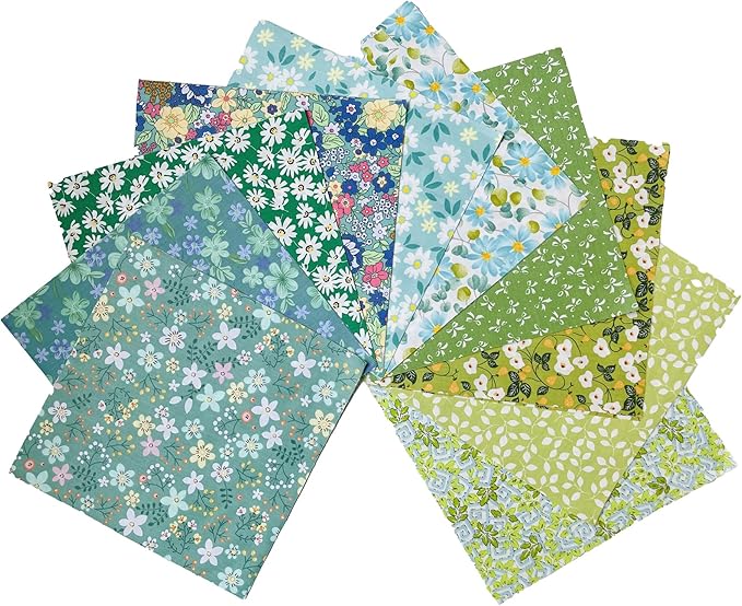 HANPATQUI 50PCS 5 x 5 inch Green Printed 100% Cotton Fat Quarters Fabric for Sewing and Quilting Bundles Precut Fabric Square for DIY Craft Patchwork
