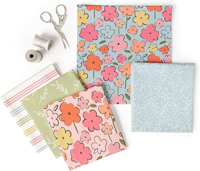 10-Pcs Fat Quarters Fabric Bundles of 100% Soft Cotton, 18" x 22" - Sweet Blooms Floral Fabric Squares for Patchwork, Quilts, Pillow Covers & More - DIY Handmade Crafts & Home Décor