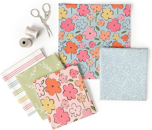 10-Pcs Fat Quarters Fabric Bundles of 100% Soft Cotton, 18" x 22" - Sweet Blooms Floral Fabric Squares for Patchwork, Quilts, Pillow Covers & More - DIY Handmade Crafts & Home Décor