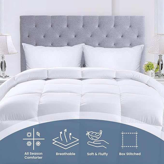 Utopia Bedding Comforters King Size, All Season Duvet Insert, Down Alternative Box Stitched Bed Comforter with Corner Tabs, Machine Washable (White)