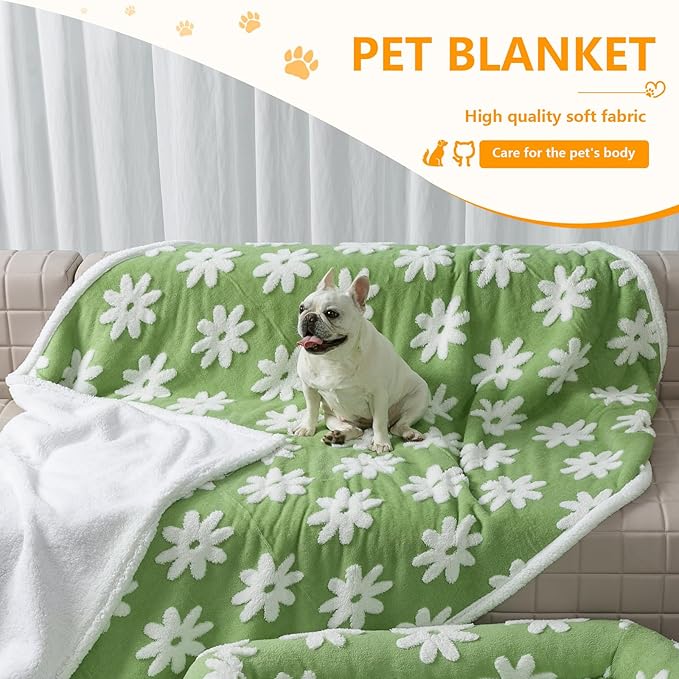 Maidewow Waterproof Pet Blanket,Dog Bed Covers Couch Sofa Stylish Jacquard Pets Throw Blankets for Puppy Cats Washable Reversible Furniture Protection Covers (Green Flower,XL)