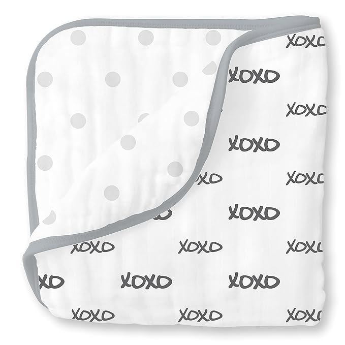 SwaddleDesigns 4-Layer Cotton Muslin Luxe Blanket, Baby and Toddler Cuddle and Dream, 46x46 inches, Black XOXO and Dots
