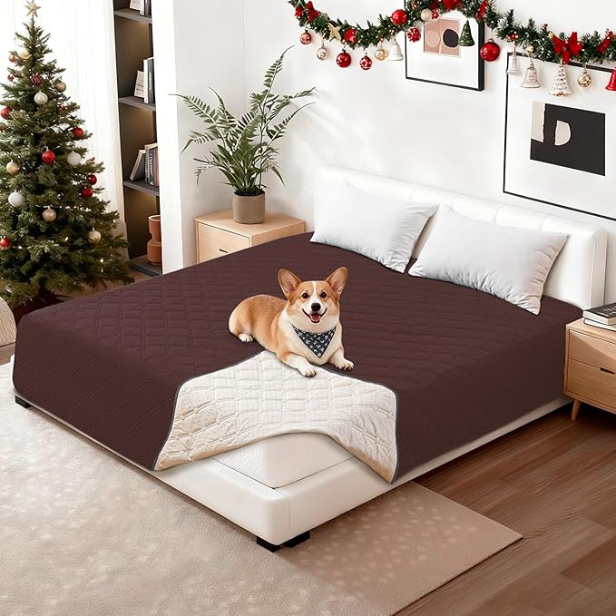 CYCMACO Waterproof Dog Bed Cover, Non-Slip Dog Blanket for Couch, Couch Covers for Dogs Washable, Pet Blanket for Furniture, Pet Bed Mat for Sofa, Car, Pet Supplies (82x82 Inch, Coffee)