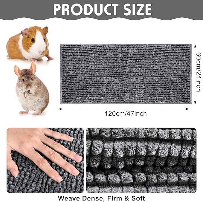 Amylove 4 Pcs Guinea Pig Cage Liner Guinea Pig Bedding Dog Door Mat for Muddy Pet Paws Washable Chenille Pee Pads Small Animal Sleeping Bed for Bunny Hamster(47 x 24 Inch,Rectangular,Dark Gray)