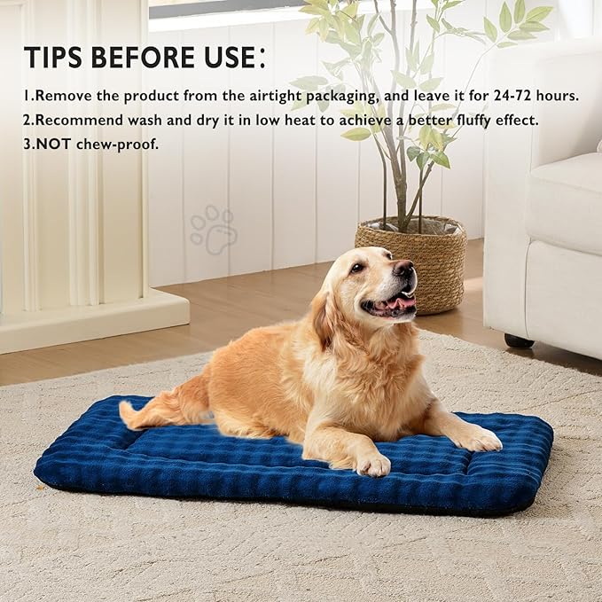 Yaning Dog Bed Mat Crate Pad for Large Dogs, Washable Soft Pet Sleeping Mat Kennel Pad with 3D Bubble Pattern, Navy Blue, 42"x 28"