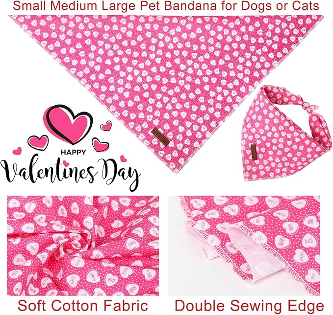 UP URARA PUP Valentine Dog Bandana, Pink Heart Triangle Bid Scarf for Small Medium Dog, Cotton Pet Kerchief for Girl Boy Dogs or Cats, Red Dog Bandana, Cute Adorable Puppy Bandana