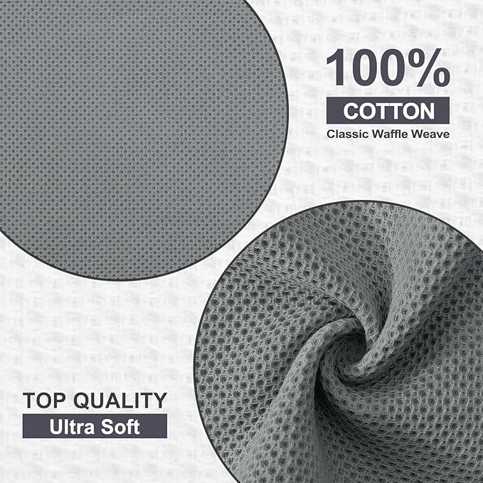 Kitinjoy 100% Cotton Kitchen Dish Cloths (12 X 12 Inches, Grey),6 Pack Waffle Weave Ultra Soft Absorbent Dish Towels for Drying Dishes Quick Drying Kitchen Towels Dish Rags