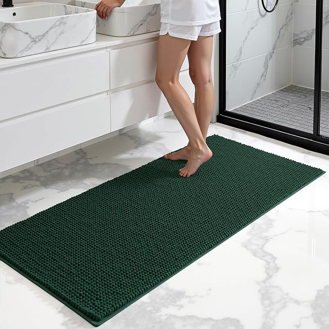 SUBRTEX Bathroom Rugs, 24" x 60" Chenille Bath Rug Soft Short Plush Bath Mat Soft Shower Mat Water Absorbent Shower Mat Quick Dry Machine Washable, Celadon