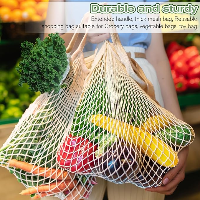 Zelphvt 12 Pcs Reusable Grocery Bags Farmers Mesh Produce Bags Bulk Net Portable String Bag Portable Tote Bag with Handle String Shopping Organizer for Fruit Vegetable Storage Market