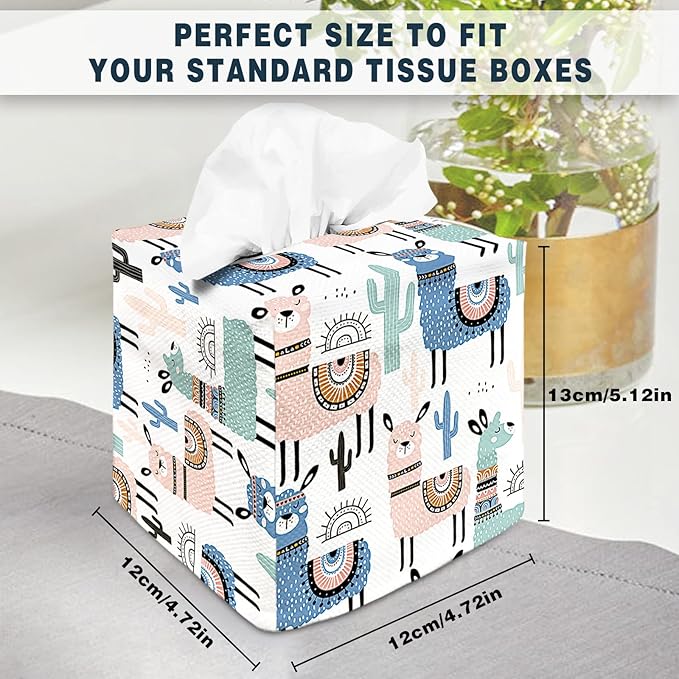 Tissue Box Cover Square Decorative Tissue Box Holder Cute Funny Cube Tissue Case Cover-Alpaca Tissue Box Cover