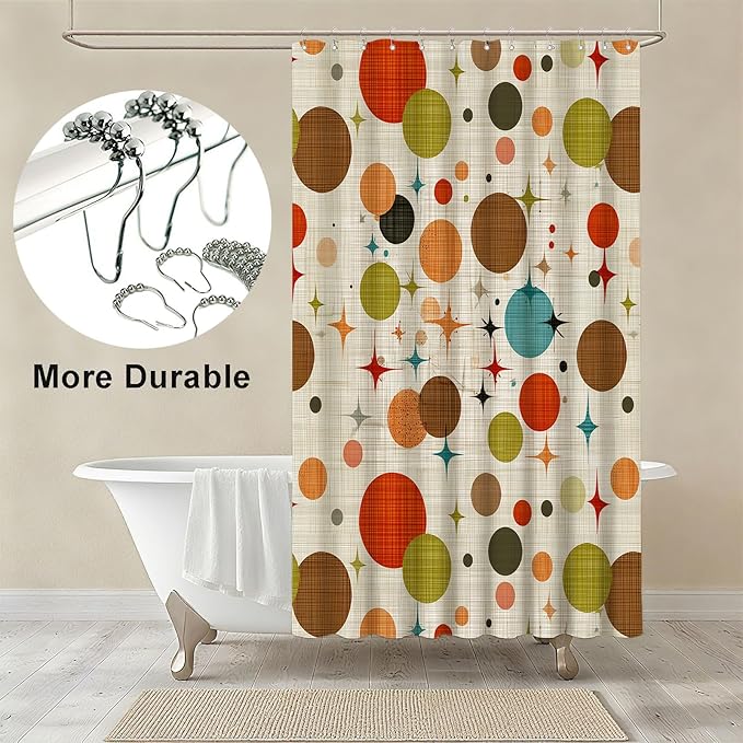 mutakin Mid Century Modern Shower Curtain Abstract Geometric Art Shower Curtains for Bathroom Waterproof Fabric Bath Curtain Decor with Hooks