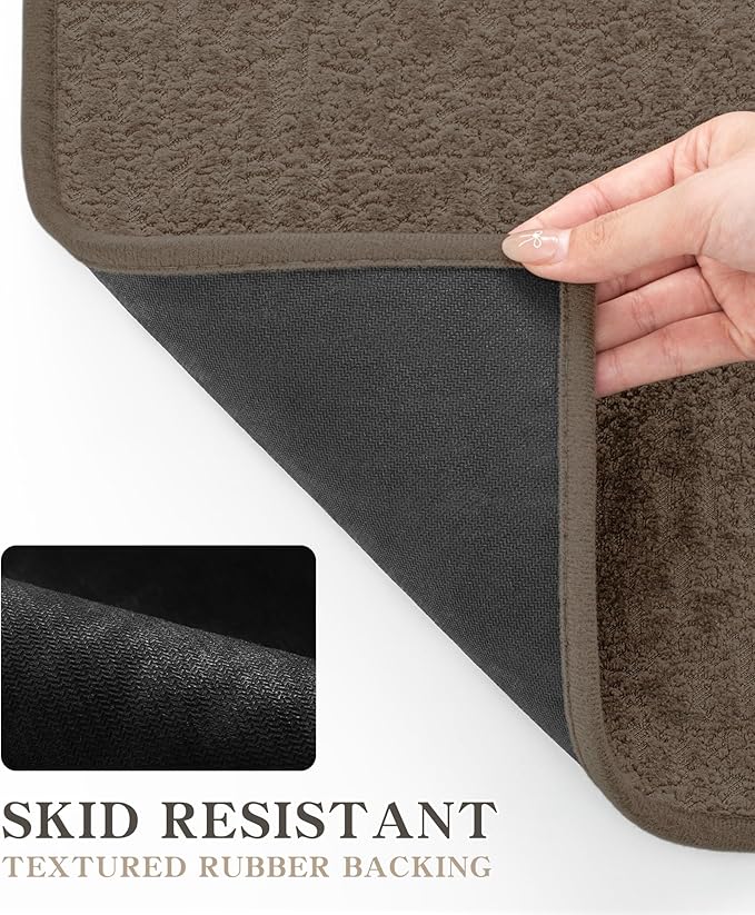 chakme 2 Piece Bathroom Rug Sets, Ultra Thin Bath Mat Quick Dry, Absorbent Non Slip Machine Washable, Coffee, 17" x 24"