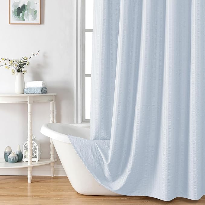 Aiyufeng Glacier Blue Shower Curtain for Bathroom, Embossed Textured Fabric Shower Curtain for Bathroom - Soft Cloth & Hotel Spa, Machine Washable, 72X78,Glacier Blue