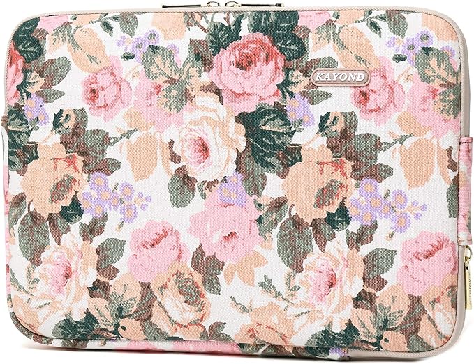 Kayond Canvas Water-Resistant 13.3 Inch Laptop Sleeve case for 12.5 inch 13inch Notebook Computer 12.9 Pocket Tablet (13-13.3 inch, White Camellia)