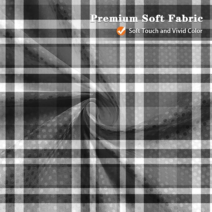 Culudea Plaid Black White Grid Shower Curtain Set, Checkered Modern Geometric Bathroom Window Waffle Cloth Waterproof Shower Curtains for Bathroom Decor