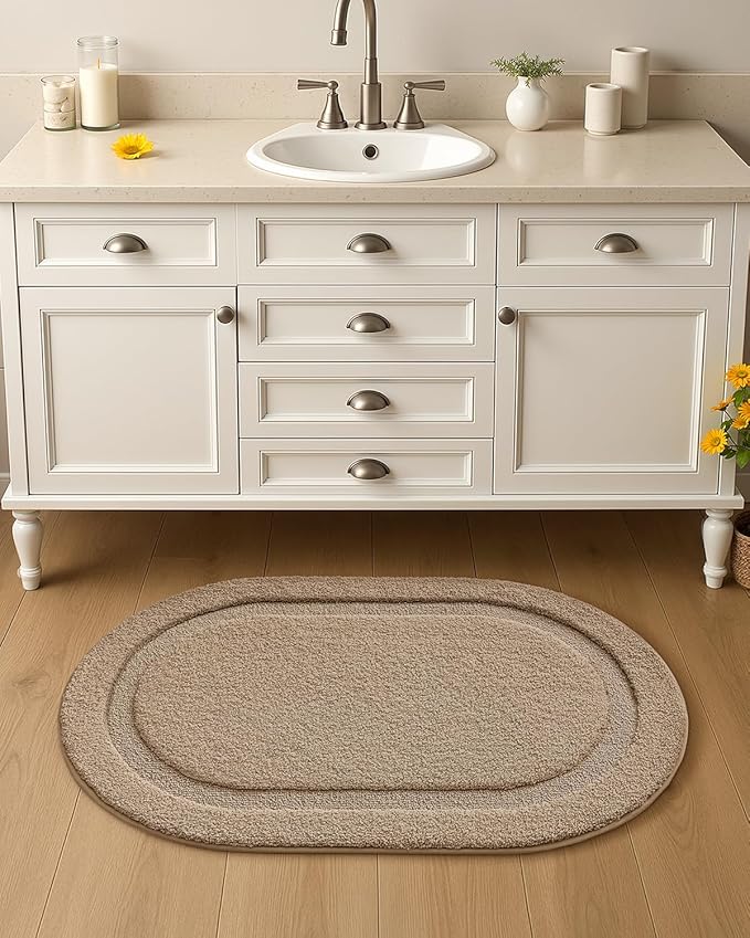 Color&Geometry Beige 24"x36" Small Bathroom Rugs, Non Slip, Absorbent, Soft, Washable Bath Rug, Thick Bath Mat, Bath Mats for Bathroom Floor, Shower, Sink, Vanity