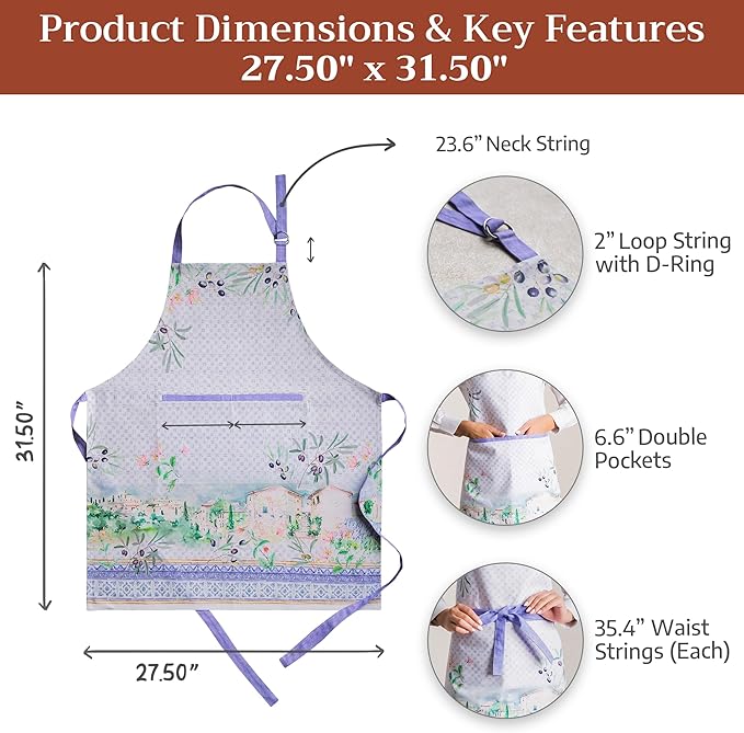 Maison d' Hermine 100% Cotton Apron for women with Pocket Kitchen Chef Apron for Men Cooking Gardening Server Waitress