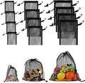 iMucci 12 Pieces Black Mesh Drawstring Bag with Clips, Nylon Drawstring Bags Pocket Foldable Beach Bag with Cord Lock for Swimming Collecting Toys Laundry Sports Gym Beach Travel