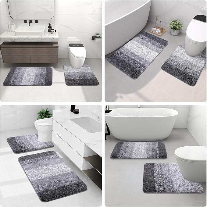 Arotive Microfiber Bathroom Rugs, Shaggy Soft and Absorbent Bath Rug, Non-Slip, Thick Plush Machine Washable Dry Bath Mats for Bathroom, Tub and Shower, 40x24, Grey, Rectangular