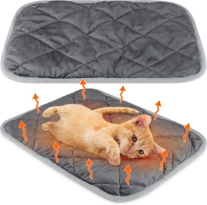 Clysee 2 Pack Self Heating Cat Mat Self Warming Pet Pads Washable Kennel Mat Dog Crate Pad Reflects Body Heat Non Skid Cat Thermal Pads for Puppy Indoor Outdoor(Gray,16 x 20 Inches)