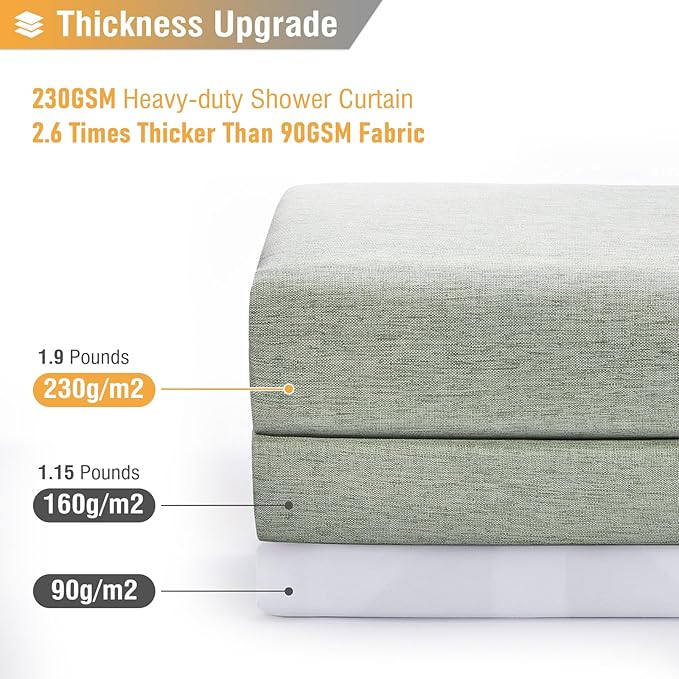 BTTN Stall Fabric Shower Curtain - 54x72 Inch Long Linen Textured Heavy Duty Shower Curtain Set with 10 Plastic Hooks, Hotel Spa Weighted Waterproof Neutral Bath Curtains for Bathroom - Sage Green