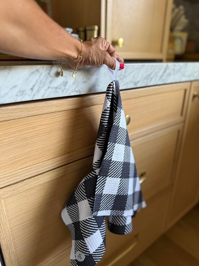 Desert Aqua 2 Pack || Double Sided|| Not Your Ordinary Kitchen Towels || Dish Towels || Quick Dry || Waffle Weave Microfiber || Designer Prints || Highly Absorbent || Hanging Hook (Fall Leaves Black)