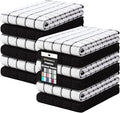 Homaxy Premium Cotton Kitchen Towels 16"x 28", Large Natural Ring Spun 390 GSM Dish Towels, Super Absorbent Terry Kitchen Hand Towels, Soft Tea Towels with Hanging Loop, Black Check Design, 12 Pack