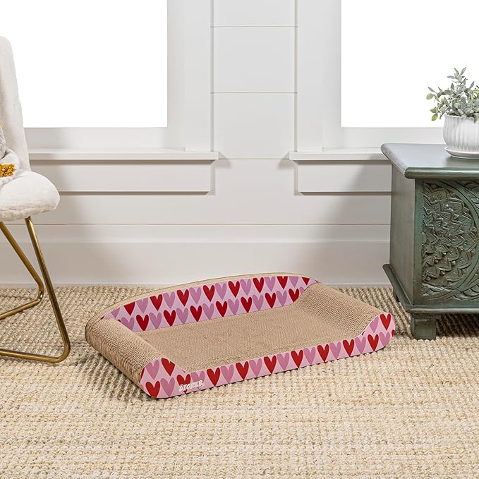 The LICKER Store CSR1004A Montego 27.5" Coastal Patterned Cardboard Lounge Bed Cat Scratcher with Catnip, Pink/Red