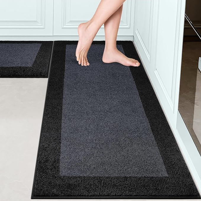 DOMUSTEX Machine Washable (24" x 36"+ 24" x 60"') Kitchen Rugs Set of 2, Non Slip Kitchen Mats for Floor, Absorbent Entrance Runner Rugs for Bedroom, Hallway, Bathroom, Door (Roll Packing)