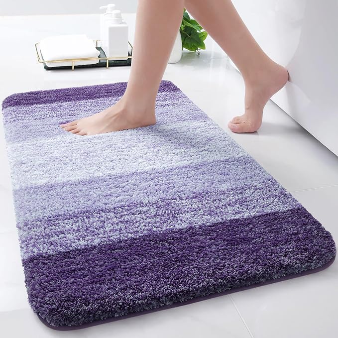 Arotive Microfiber Bathroom Rugs, Shaggy Soft and Absorbent Bath Rug, Non-Slip, Thick Plush Machine Washable Dry Bath Mats for Bathroom, Tub and Shower, 24x16, Dark Purple, Rectangular