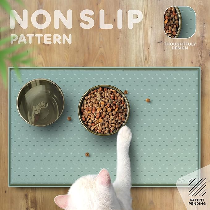 PetHappily Dog Food Mat - Raised Edges Dogs Mat for Food and Water Prevent Spill, Waterproof Cat Food Mats Protect Floors, Easy Clean Dog Bowl Mats for Food and Water, Silicone Pet Food Tray