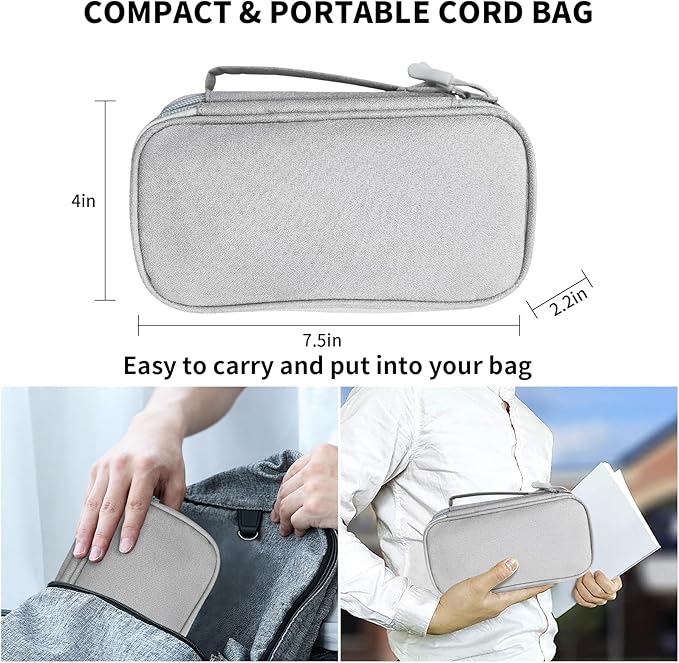 SMONT Gray Tech Organizer Pouch, Travel Electronics Accessories Case with Dual Sections for Cables, Portable Console, Hard Drive - Slim EDC Bag Versatile Travel Organizer Durable Tech Bag Gary