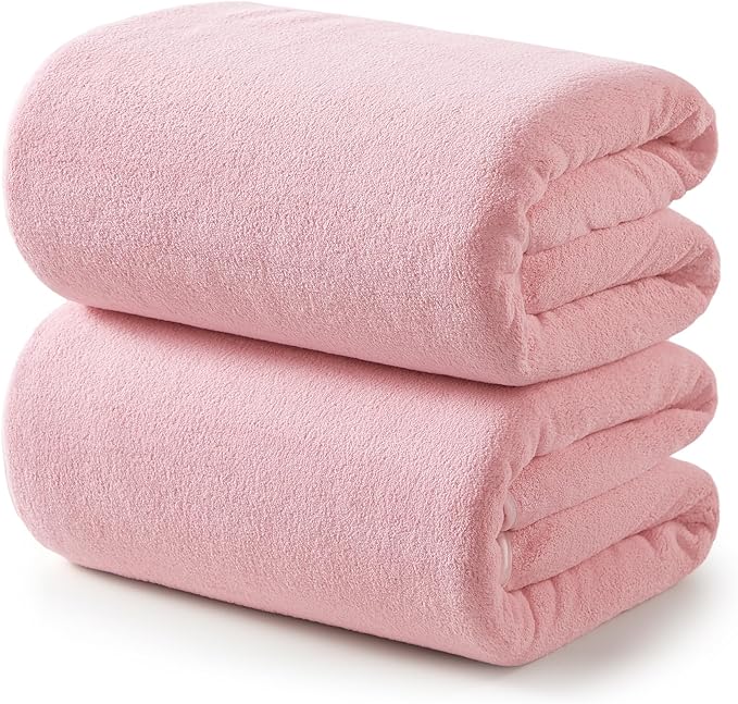 REDKISS 2 Pack Microfiber Extra Large Bath Sheets, 35 x 70 Inches, 670G, Super Soft and Absorbent, Quick Dry Pink Bath Towels, Perfect for Bathroom, Plush Shower Towels for Spa, Gym & Hotel