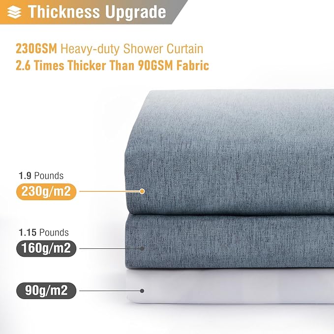 BTTN Extra Wide Shower Curtain - 108 x 72 Inch Linen Textured Waterproof Fabric Shower Curtain Set with 18 Plastic Hooks, Simple Wrap Around Cloth Shower Curtains for Bathroom and Bathtub - Blue Gray