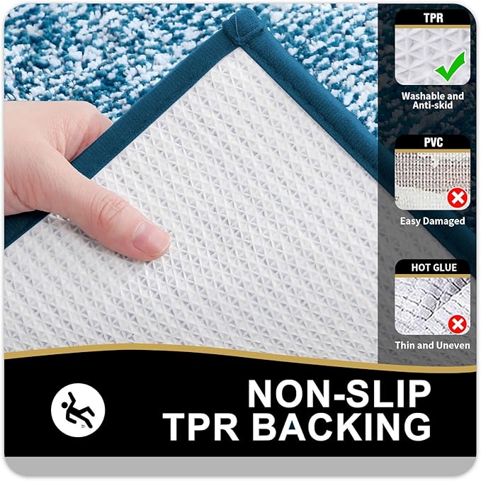 OLANLY Bathroom Rugs 30x20, Extra Soft and Absorbent Microfiber Bath Mat, Non-Slip, Machine Washable, Quick Dry Shaggy Bath Carpet, Suitable for Bathroom Floor, Tub, Shower (Medium, Peacock Blue)