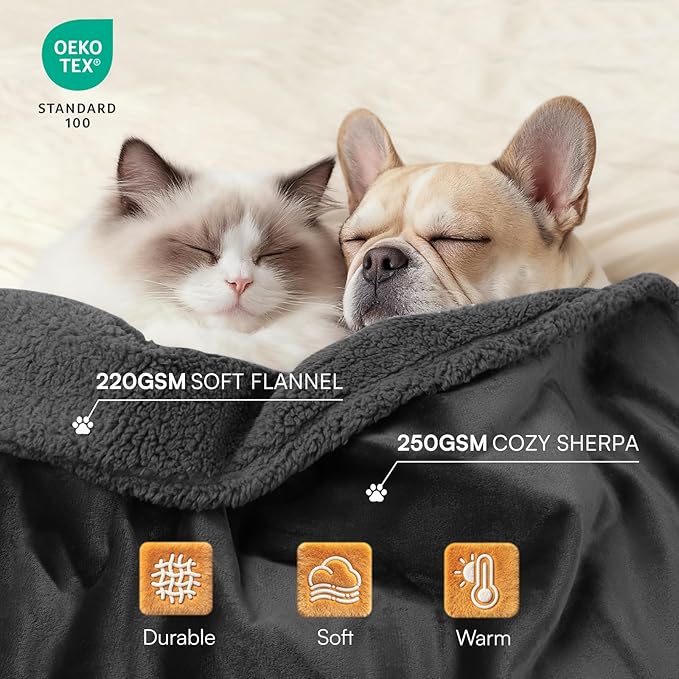 Waterproof Pet Blanket, Liquid Pee Proof Dog Blanket for Sofa Bed Couch, Reversible Sherpa Fleece Furniture Protector Cover for Small Medium Large Dogs Cats, Black Small（40" x 28"）
